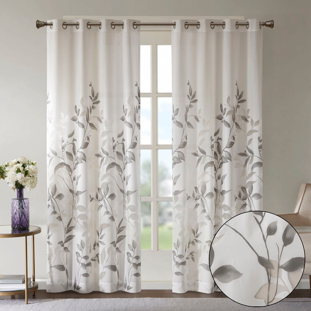 Burnout Printed Curtain Panel Grey Polyester