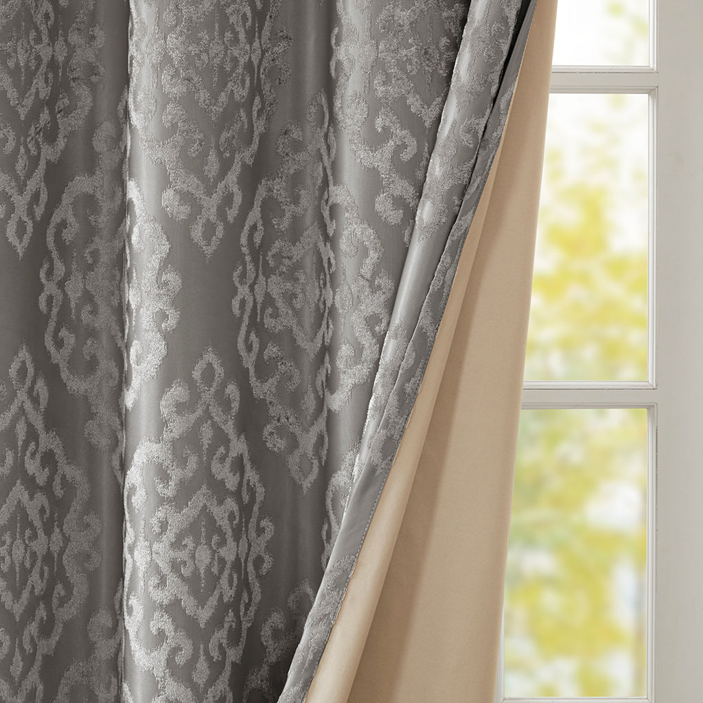 Knitted Jacquard Da Total Blackout Grommet Top Curtain Panel Only 1 Pc Panel Charcoal Polyester