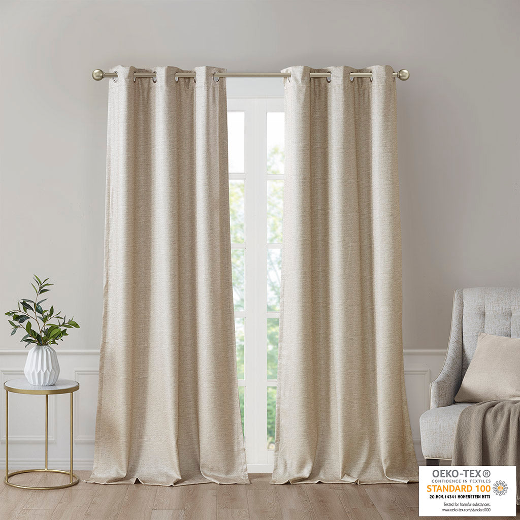 Tonal Printed Faux Silk Total Blackout Curtain Panel Pair 2 Pcs Window Panels Taupe Polyester