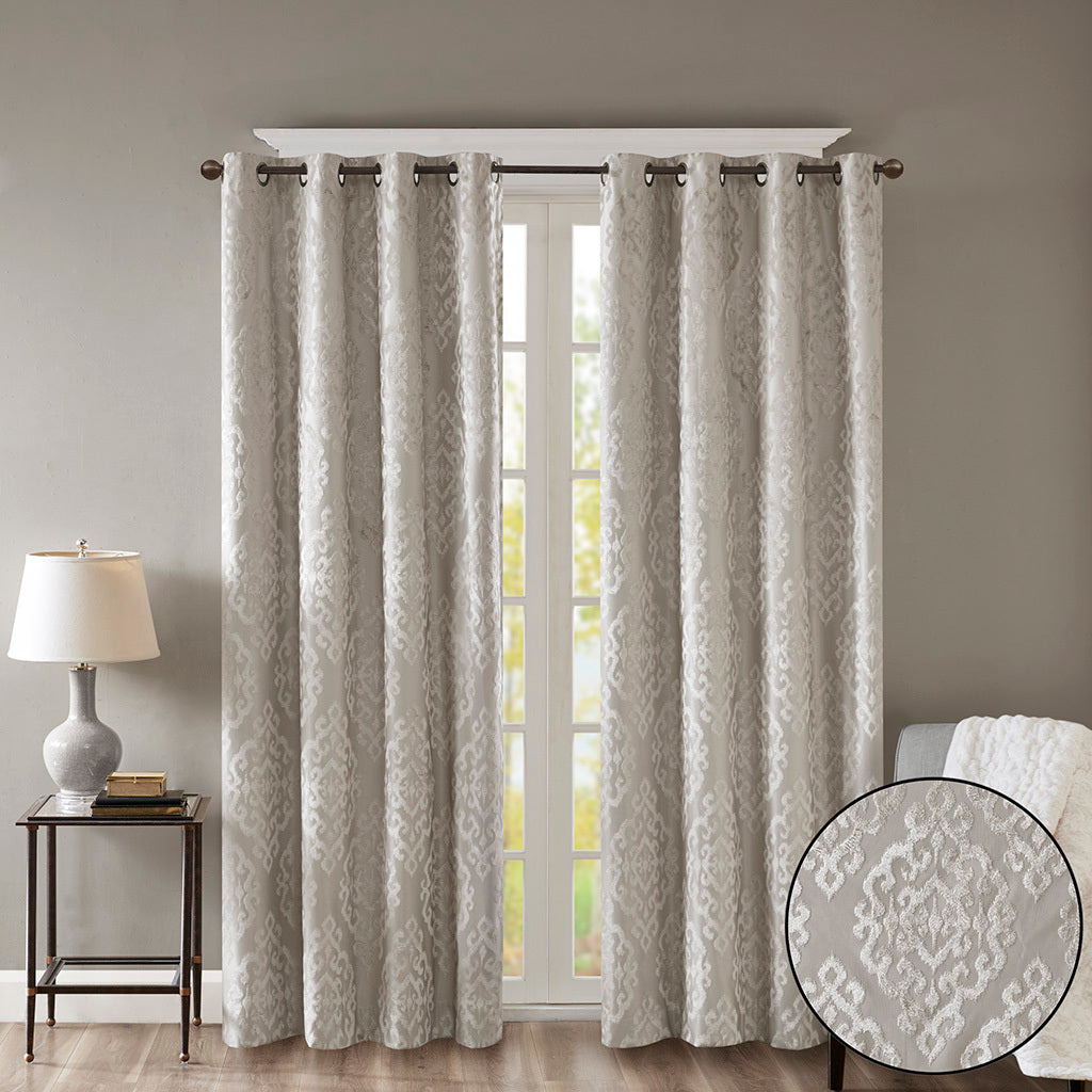 Knitted Jacquard Da Total Blackout Grommet Top Curtain Panel Only 1 Pc Panel Silver Polyester