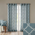 Fretwork Print Grommet Top Window Curtain Panel Only 1 Pc Panel White Blue Polyester