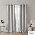 Tonal Printed Faux Silk Total Blackout Curtain Panel Pair 2 Pcs Window Panels Grey Polyester