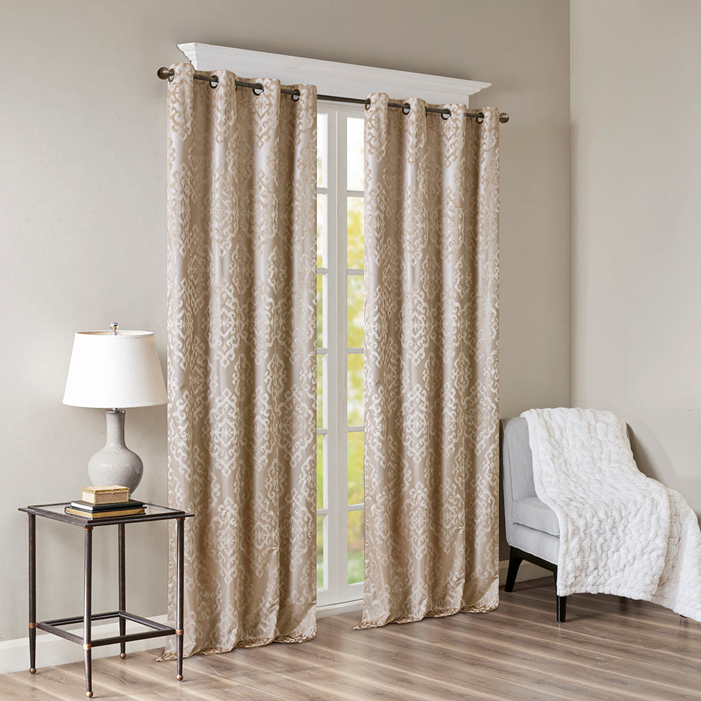 Knitted Jacquard Da Total Blackout Grommet Top Curtain Panel Only 1 Pc Panel Champagne Polyester