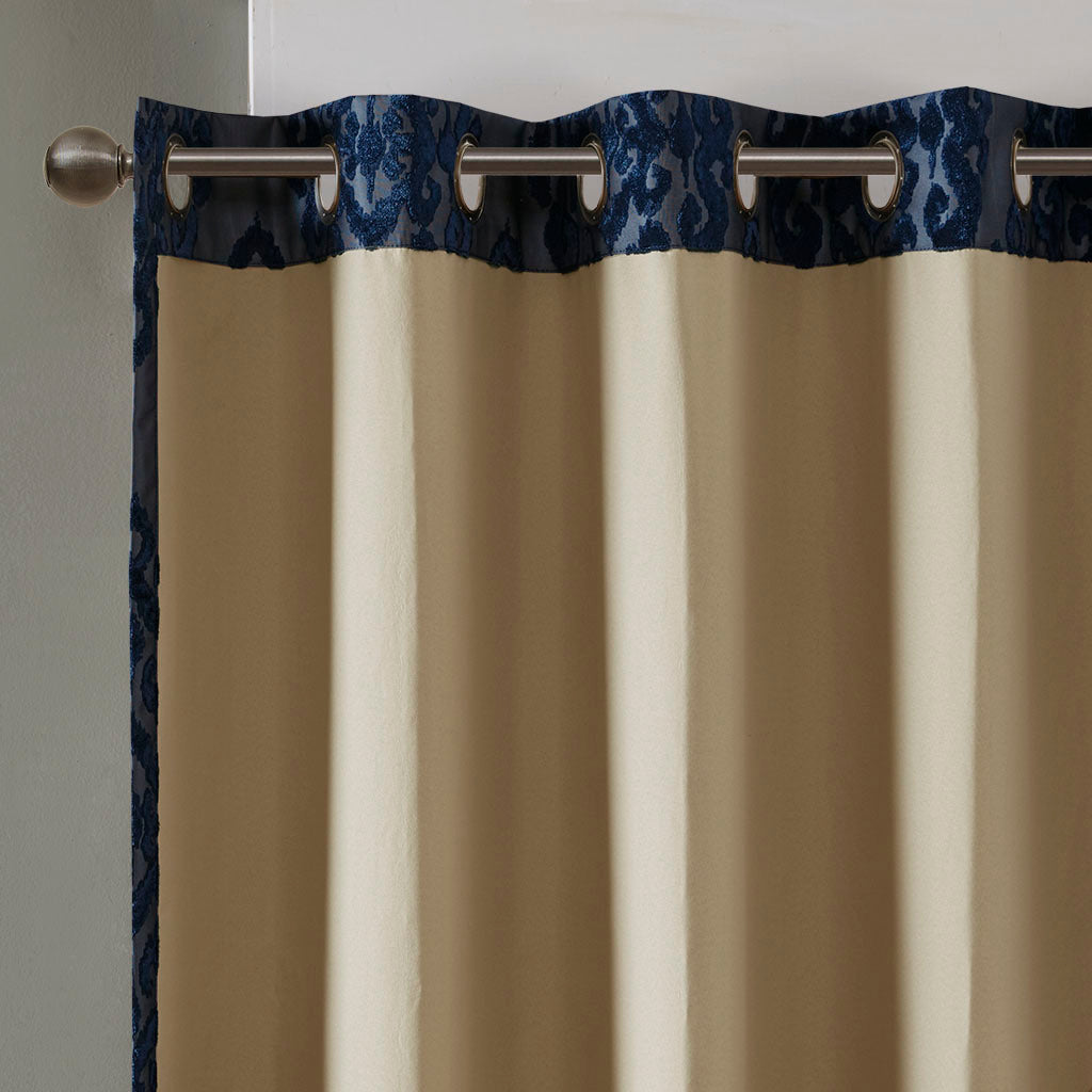 Knitted Jacquard Da Total Blackout Grommet Top Curtain Panel Only 1 Pc Panel Navy Polyester