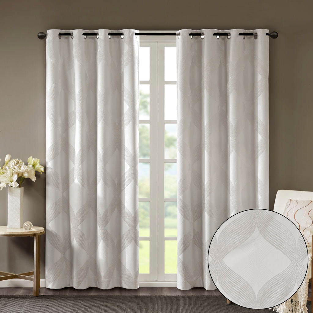 Ogee Knitted Jacquard Total Blackout Curtain Panel Only 1 Pc Panel Ivory Polyester