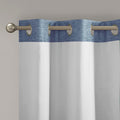 Tonal Printed Faux Silk Total Blackout Curtain Panel Pair 2 Pcs Window Panels Blue Polyester