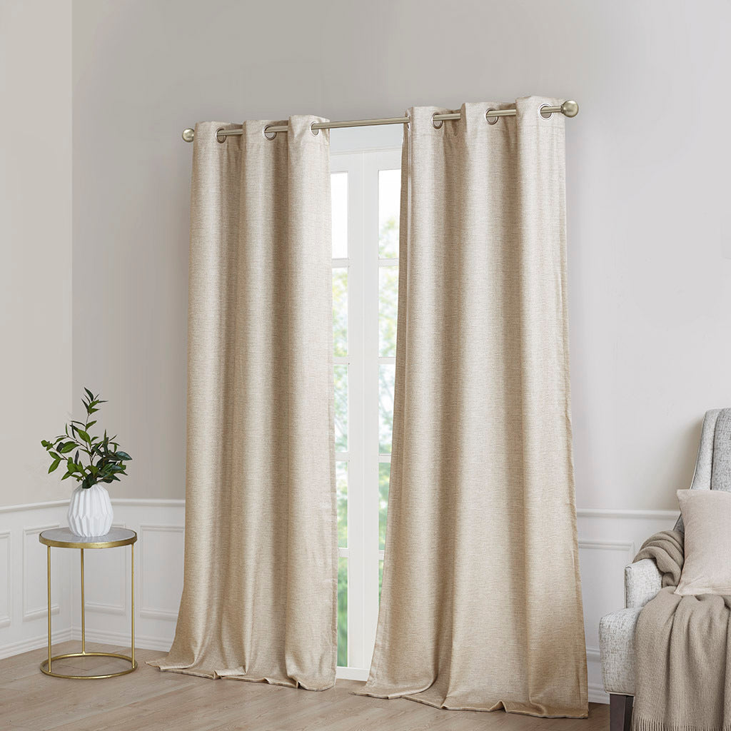 Tonal Printed Faux Silk Total Blackout Curtain Panel Pair 2 Pcs Window Panels Taupe Polyester