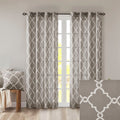 Fretwork Print Grommet Top Window Curtain Panel Only 1 Pc Panel Grey White Polyester