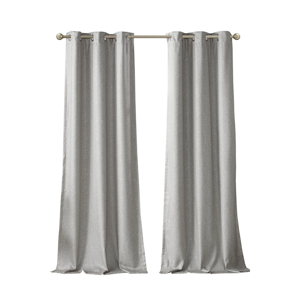 Tonal Printed Faux Silk Total Blackout Curtain Panel Pair 2 Pcs Window Panels Grey Polyester