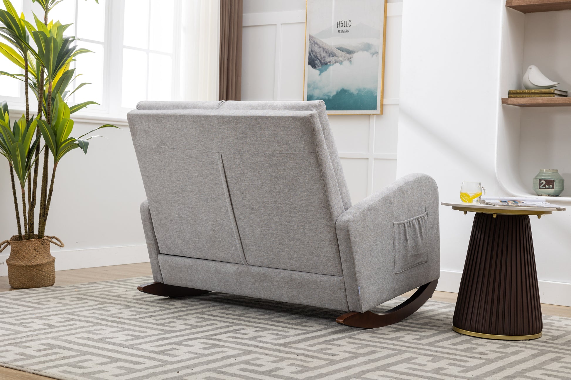 Coolmore Rocking Chair Upholstered Mid Century Modern Rocker Oversized Wingback Armchair For Living Room Light Gray Linen