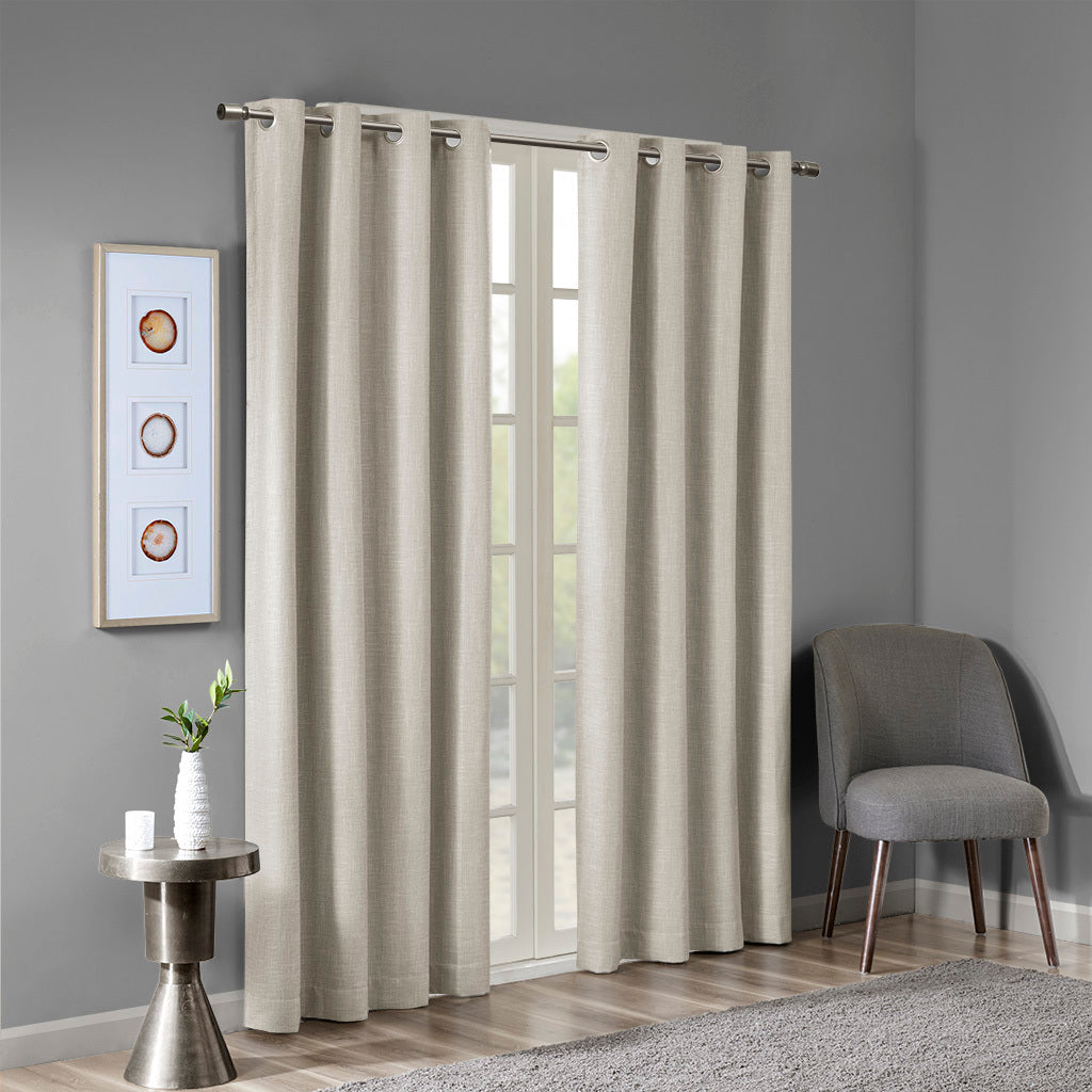 Printed Heathered Blackout Grommet Top Curtain Panel Only 1 Pc Panel Taupe Polyester