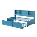 Metal Twin Size Daybed With Twin Size Trundle, Storage Shelves And Usb Ports, Blue Box Spring Not Required Twin Blue Metal Bed Frame Metal & Wood