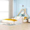 Full Size Wood Floor Bed With House Shaped Headboard, Natural Box Spring Not Required Full Natural Wood Bedroom Pine Bed Frame Solid Wood Mdf