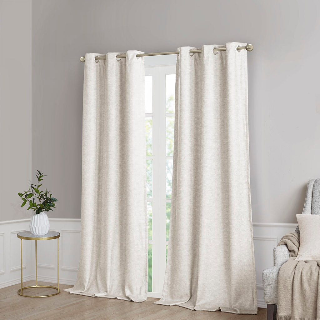 Tonal Printed Faux Silk Total Blackout Curtain Panel Pair 2 Pcs Window Panels Ivory Polyester