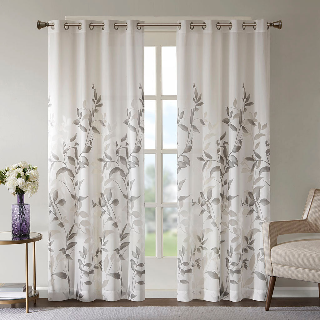 Burnout Printed Curtain Panel Grey Polyester