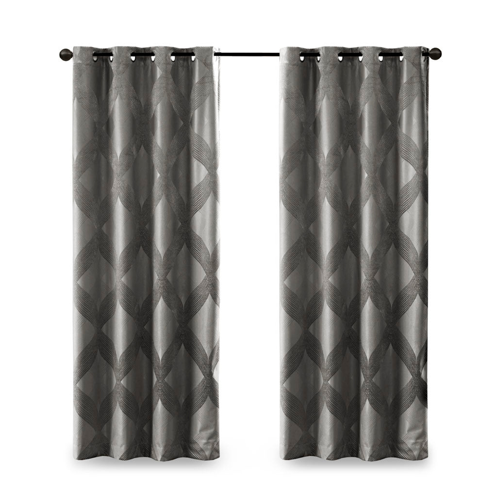 Ogee Knitted Jacquard Total Blackout Curtain Panel Only 1 Pc Panel Charcoal Polyester