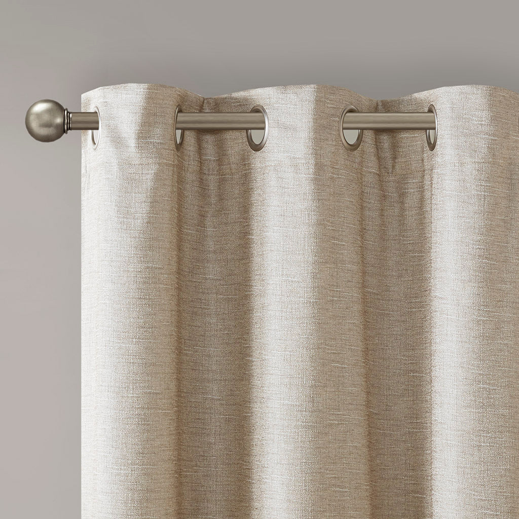 Tonal Printed Faux Silk Total Blackout Curtain Panel Pair 2 Pcs Window Panels Taupe Polyester