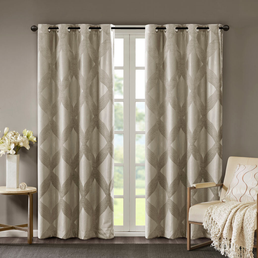 Ogee Knitted Jacquard Total Blackout Curtain Panel Only 1 Pc Panel Taupe Polyester