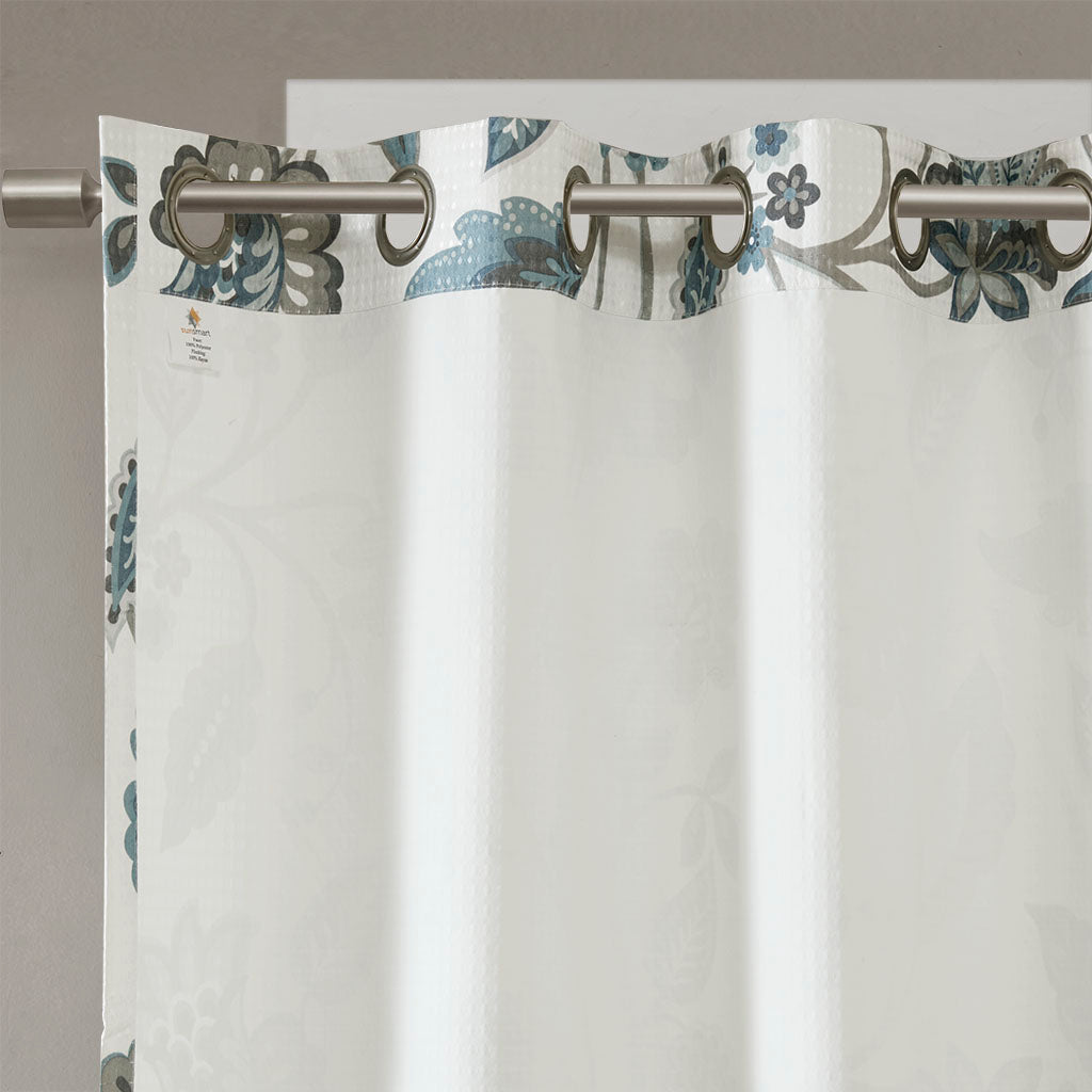 Jacquard Printed Room Darkening Curtain Panel Aqua Polyester