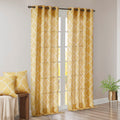 Fretwork Print Grommet Top Window Curtain Panel Only 1 Pc Panel Yellow White Polyester