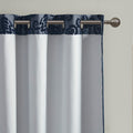 Knitted Jacquard Paisley Total Blackout Grommet Top Curtain Panel Only 1 Pc Panel Navy Polyester