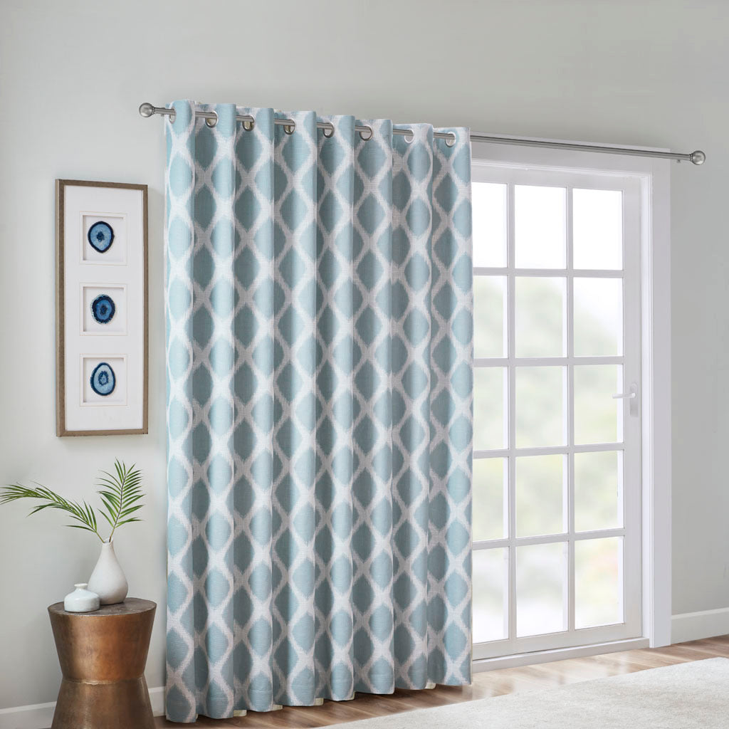 Printed Ikat Blackout Patio Curtain Only 1 Pc Panel Aqua Polyester