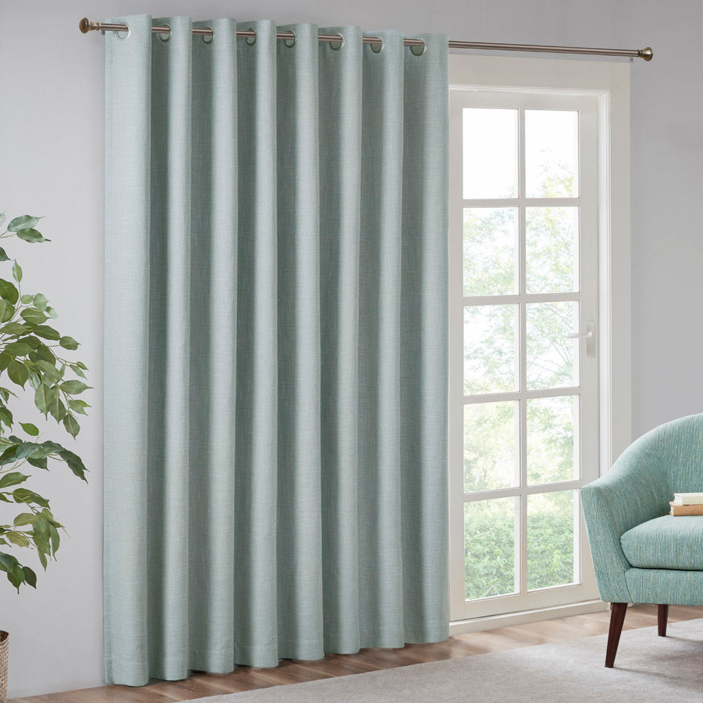 Printed Heathered Blackout Window Patio Panel Dusty Seafoam Polyester