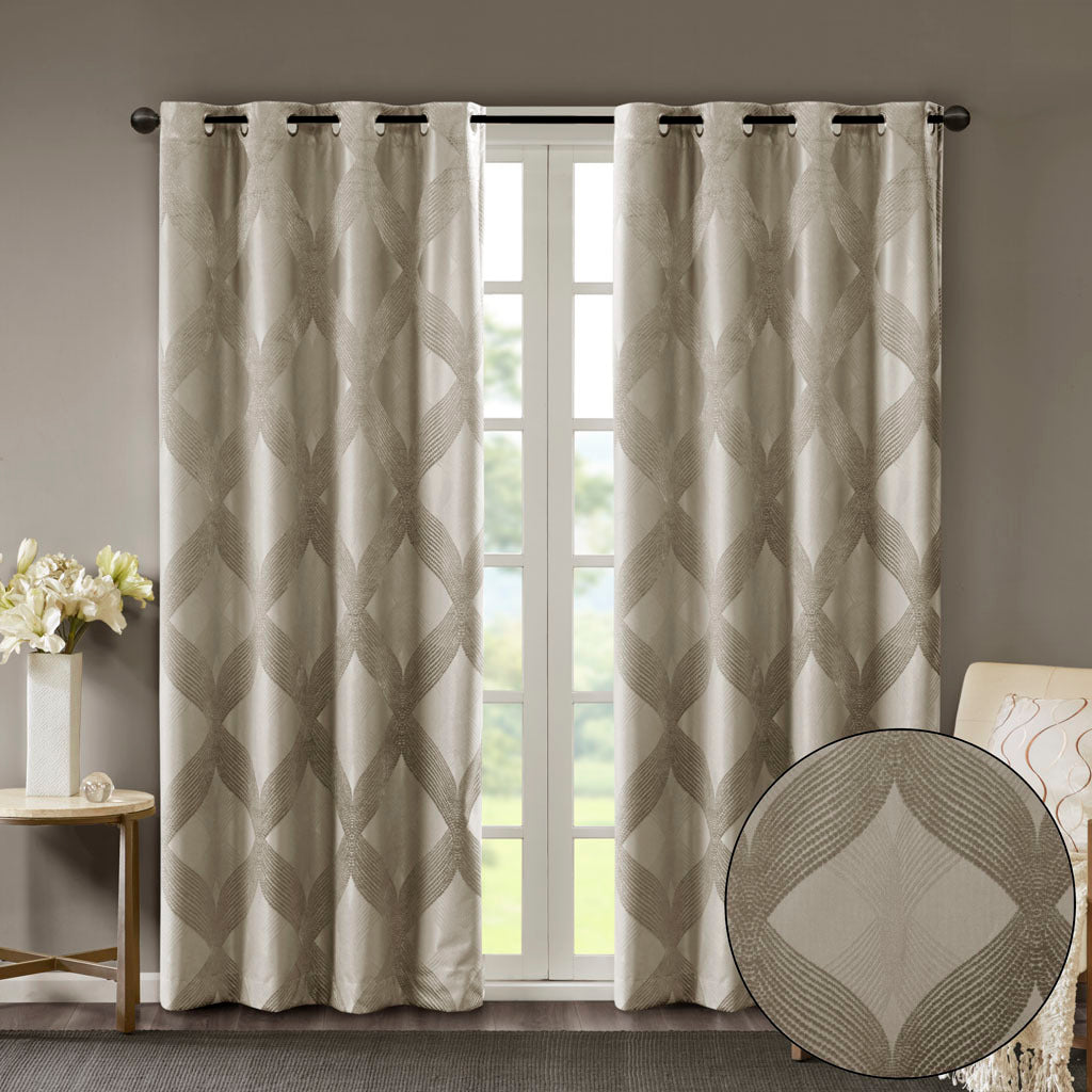 Ogee Knitted Jacquard Total Blackout Curtain Panel Only 1 Pc Panel Taupe Polyester