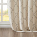 Fretwork Print Grommet Top Window Curtain Panel Only 1 Pc Panel Beige Grey Polyester