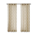 Fretwork Print Grommet Top Window Curtain Panel Only 1 Pc Panel Beige Gold Polyester