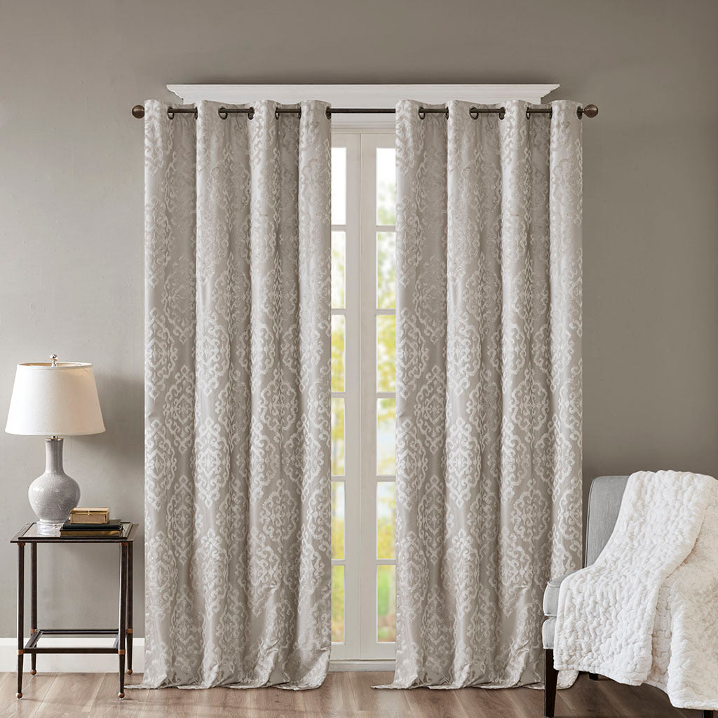 Knitted Jacquard Da Total Blackout Grommet Top Curtain Panel Only 1 Pc Panel Silver Polyester