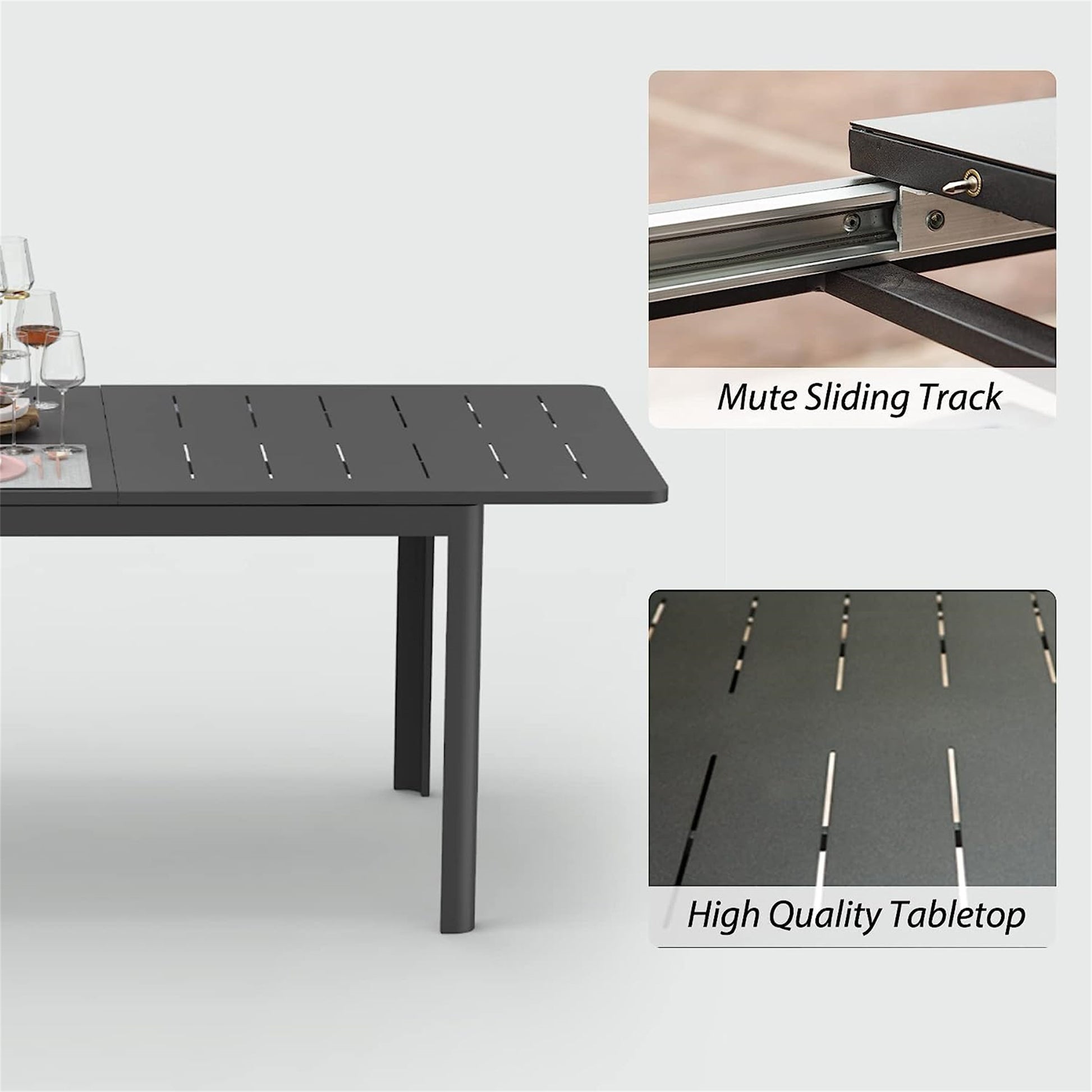 Patio Dining Expandable Table, Metal Aluminum Outdoor black-aluminium