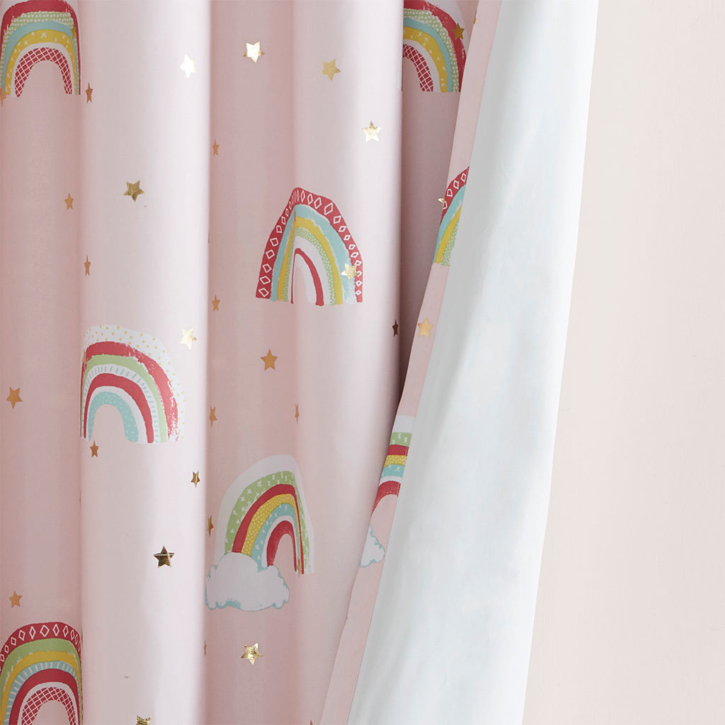 Rainbow With Metallic Printed Total Blackout Curtain Panel Only 1 Pc Panel Pink Polyester