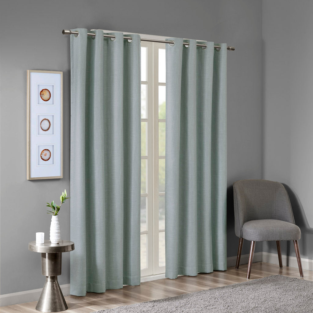 Printed Heathered Blackout Grommet Top Curtain Panel Only 1 Pc Panel Dusty Seafoam Polyester