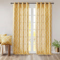 Fretwork Print Grommet Top Window Curtain Panel Only 1 Pc Panel Yellow White Polyester