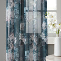 Printed Floral Twist Tab Top Voile Sheer Curtain Navy Polyester