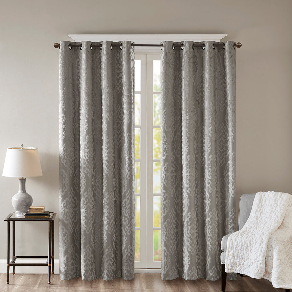 Knitted Jacquard Da Total Blackout Grommet Top Curtain Panel Only 1 Pc Panel Charcoal Polyester