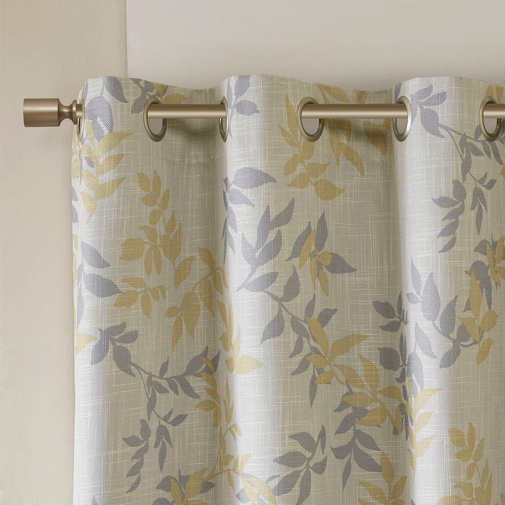 Printed Botanical Blackout Curtain Panel Yellow Polyester