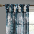 Printed Floral Twist Tab Top Voile Sheer Curtain Navy Polyester