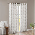 Fretwork Print Grommet Top Window Curtain Panel Only 1 Pc Panel Ivory Grey Polyester