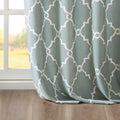 Fretwork Print Grommet Top Window Curtain Panel Only 1 Pc Panel Seafoam White Polyester