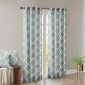 Fretwork Print Grommet Top Window Curtain Panel Only 1 Pc Panel Seafoam White Polyester