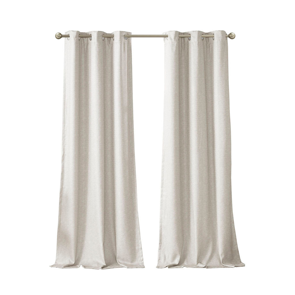 Tonal Printed Faux Silk Total Blackout Curtain Panel Pair 2 Pcs Window Panels Ivory Polyester