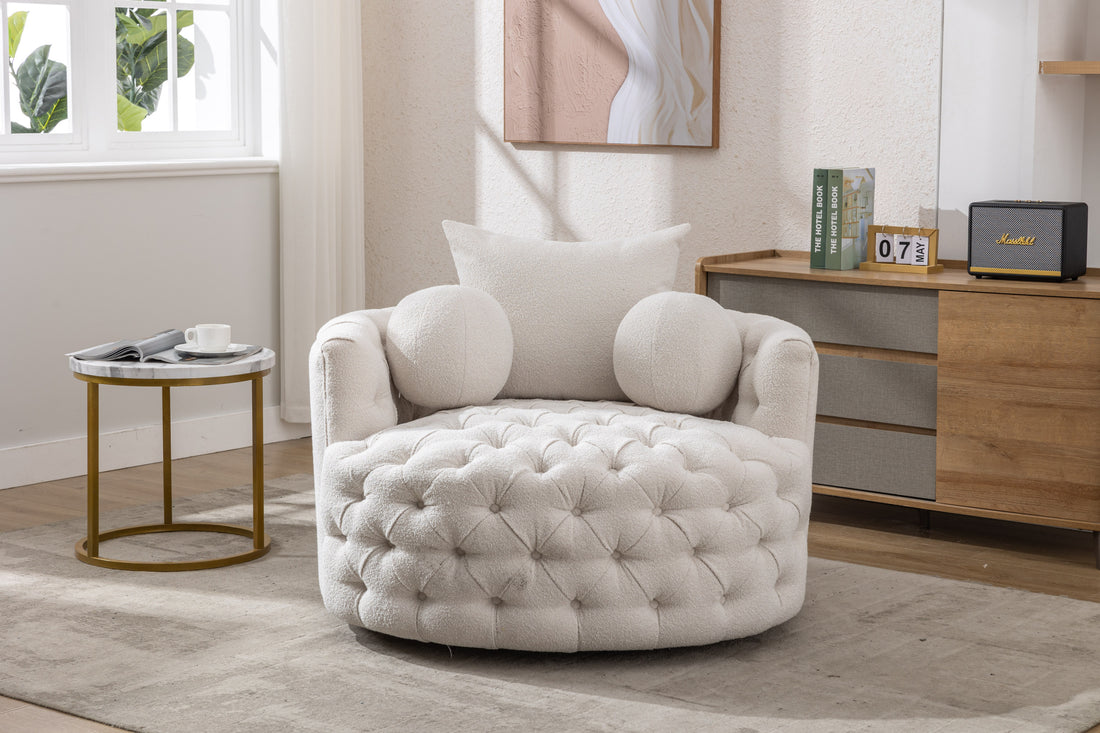 Coolmore Modern Akili swivel accent chair barrel chair beige-linen