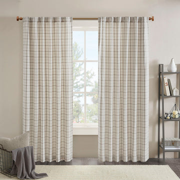 Plaid Rod Pocket And Back Tab Curtain Panel With Fleece Lining Natural Polyester