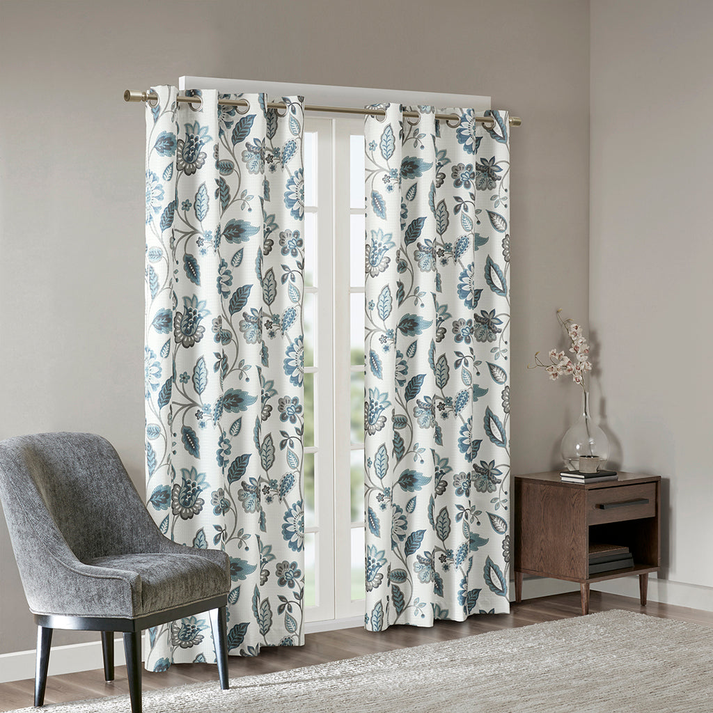 Jacquard Printed Room Darkening Curtain Panel Aqua Polyester