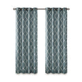 Fretwork Print Grommet Top Window Curtain Panel Only 1 Pc Panel White Blue Polyester