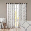 Fretwork Print Grommet Top Window Curtain Panel Only 1 Pc Panel Ivory Grey Polyester