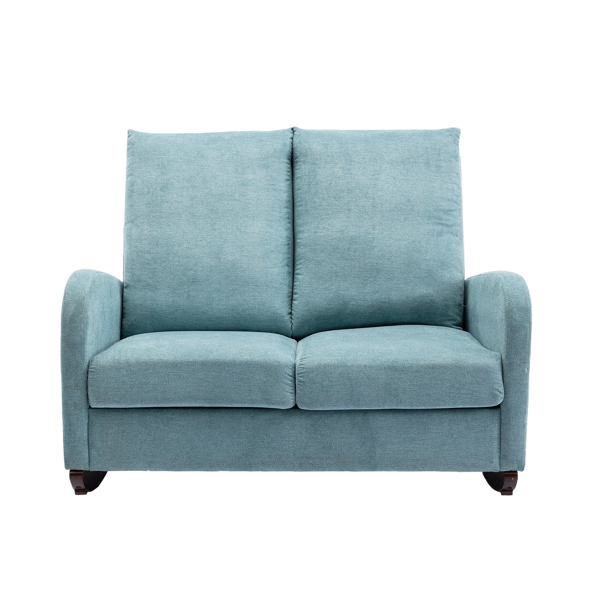 Coolmore Rocking Chair Upholstered Mid Century Modern Rocker Oversized Wingback Armchair For Living Room Light Blue Linen