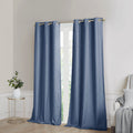 Tonal Printed Faux Silk Total Blackout Curtain Panel Pair 2 Pcs Window Panels Blue Polyester